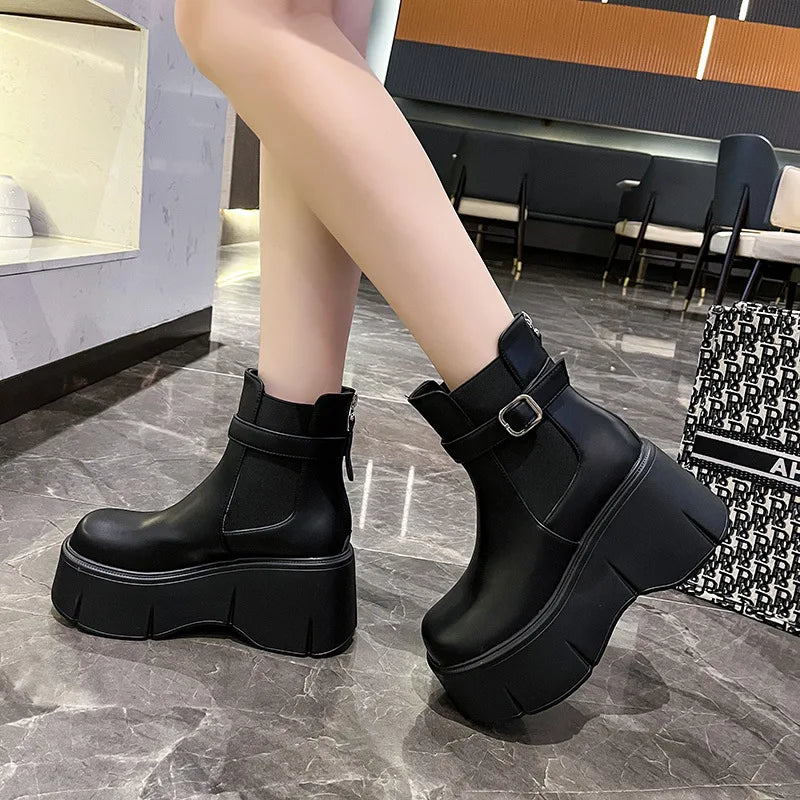 Soufree  -  Winter New Woman Platform Ankle Boots Fashion Round Toe Pu Ladies Elegant Short Boots Shoes Thick Bottom Women's Footwear