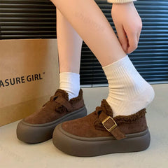 Soufree  -  Women Winter Casual Shoes New Moccasins Soft Platform Non-slip Loafers Fashion Warm Plush Slip on Female Cotton Shoes