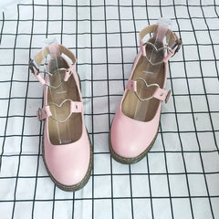 Soufree  -  Vintage Sweet Lolita Shoes Round PU Leather Shoes Korean Harajuku Style Japanese Lolita Student Flat Metal Heart Shape Shoes