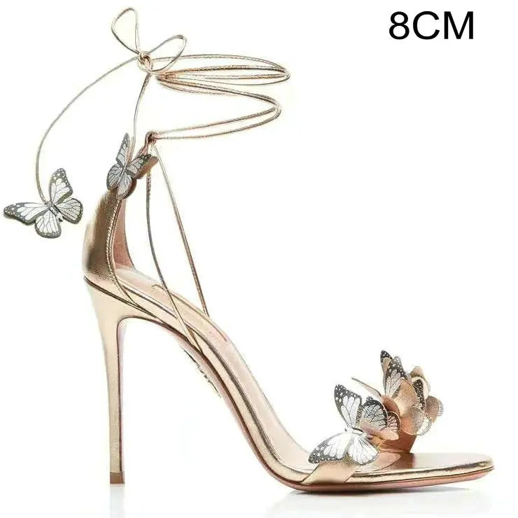 Soufree  - New Summer Strap With A Word Belt Butterfly Fairy Wind Design Sense Open Toe Super Slim High Heel Sandals Female Shoes