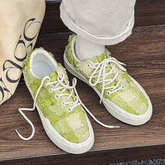 Soufree  -  New Green Tattered Canvas Sports Shoes Men's Flat Shoes Summer Sports Shoes Size 35-44  Men's Driving Shoes Men's Shoes