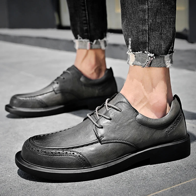 Soufree  -  Fashion Classic Men's Genuine Leather Shoes Lace Up Office Business Shoes Commuter Men's Casual Shoes Banquet Suit Shoes