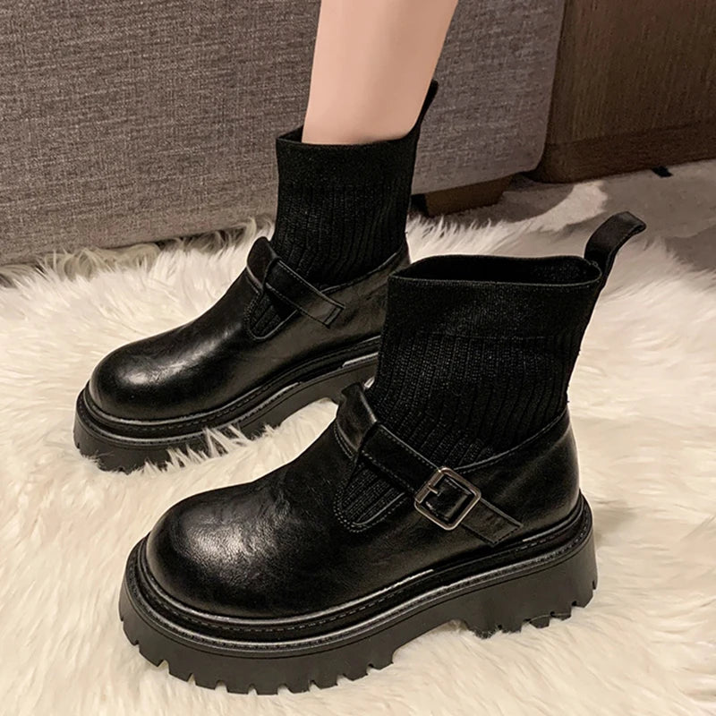 Soufree  -  Platform Women Ankle Boots High Heels Fashion Leather Shoes Woman Trend Winter Brand Designer Walking Cozy Warm Sock Botas