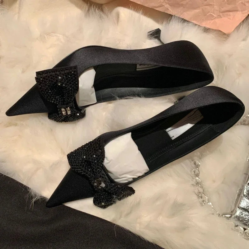 Soufree  -  summer shoes Crystal Bowknot Pointed Toe Sandals Women Pumps Shiny Sexy Party Dress Shoes Female Shallow Elegant Luxury Slingback High Heels