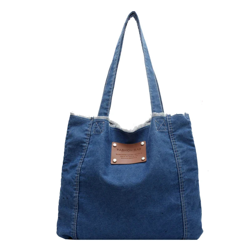 Soufree  -  Large Denim Women's Bag New Jeans Tote Bag Y2K Canvas Shoulder Bag Student Eco Bag Korean Shopper Female Purses and Handbag