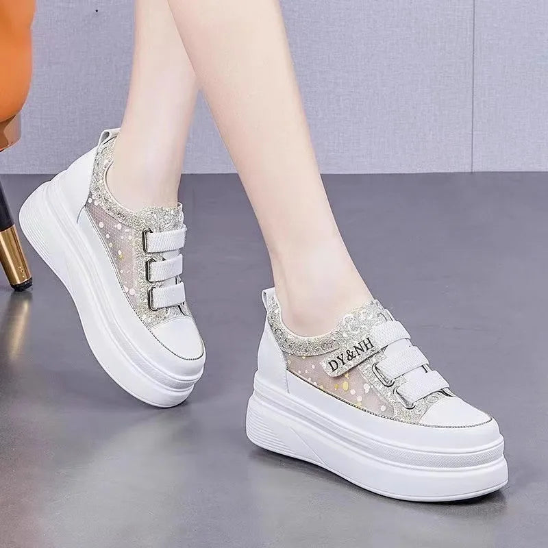 Soufree  -  Breathable Thick-soled White Shoes Inner Height-increasing Mesh Platform Summer Women's Shoes Student Flat Casual Sneakers