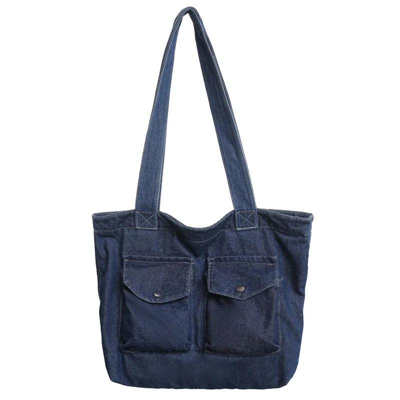 Soufree  -  Large Denim Women's Bag New Jeans Tote Bag Y2K Canvas Shoulder Bag Student Eco Bag Korean Shopper Female Purses and Handbag