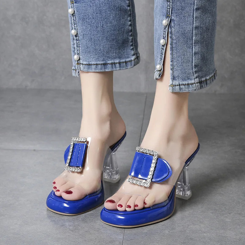 Soufree  -  Sandals Women Sexy Slippers Women Outdoor High Heels Thick Bottom Platform Rhinestone Metal Buckle Design Sandals for Women