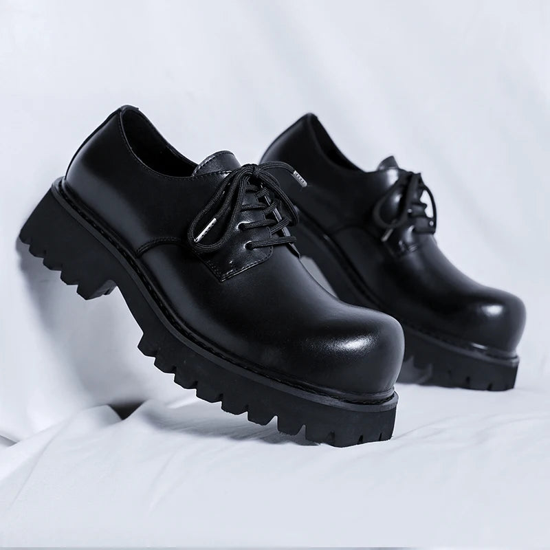 Soufree  -  Spring Men Platform Breathe Small Leather Shoes New Fashion Trend Versatile Japan Korean Business Casual Shoes Suit Men Shoes