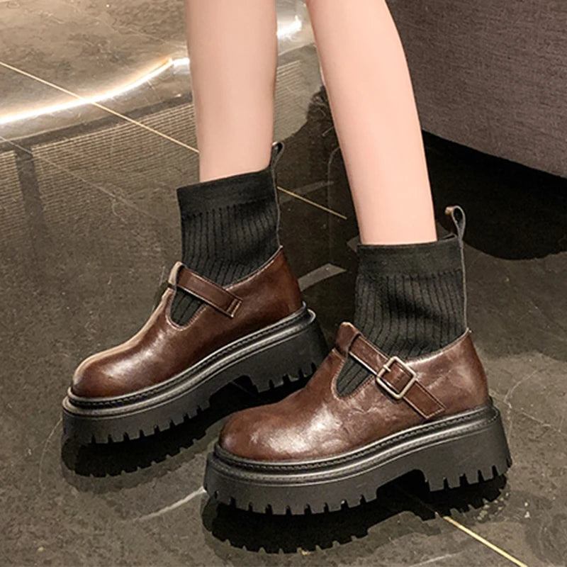 Soufree  -  Platform Women Ankle Boots High Heels Fashion Leather Shoes Woman Trend Winter Brand Designer Walking Cozy Warm Sock Botas