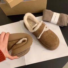 Soufree  -  New Winter Women Shoes Casual Flats Women Moccasins Soft Loafers Fashion Thick Heel Warm Plush Slip on Female Cotton Shoes