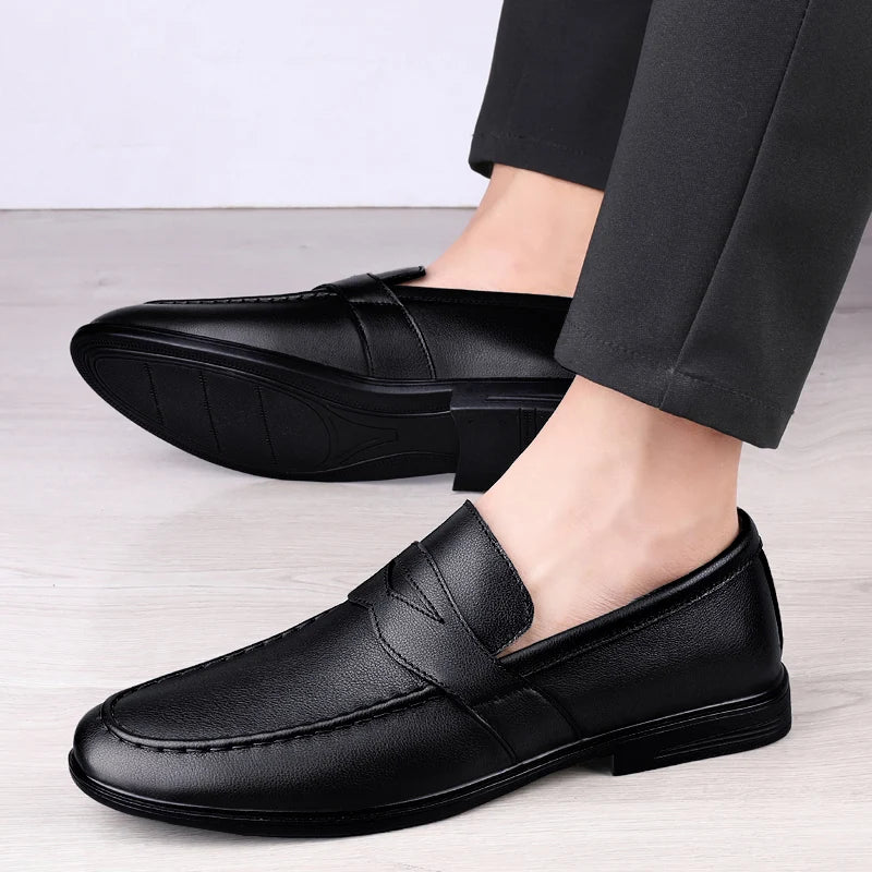 Soufree  -  Spring Autumn Men Casual Loafers Soft Moccasins High Quality Genuine Leather Slip-on Men Shoes Black Driving Business Shoes