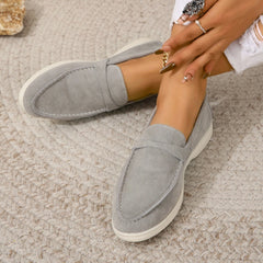 Soufree  -  Leather Nude Suede Flats Shoes Women Loafers Spring Autumn Walk Moccasin Metal Lock Tassel Soft Sole Mules Causal Slip on Shoes