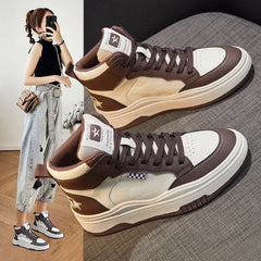 Soufree  -  Spring Style Genuine Leather White Shoes High-top Sneakers Women's Casual Thick-soled Tennis Walking Sports Shoes for Girls