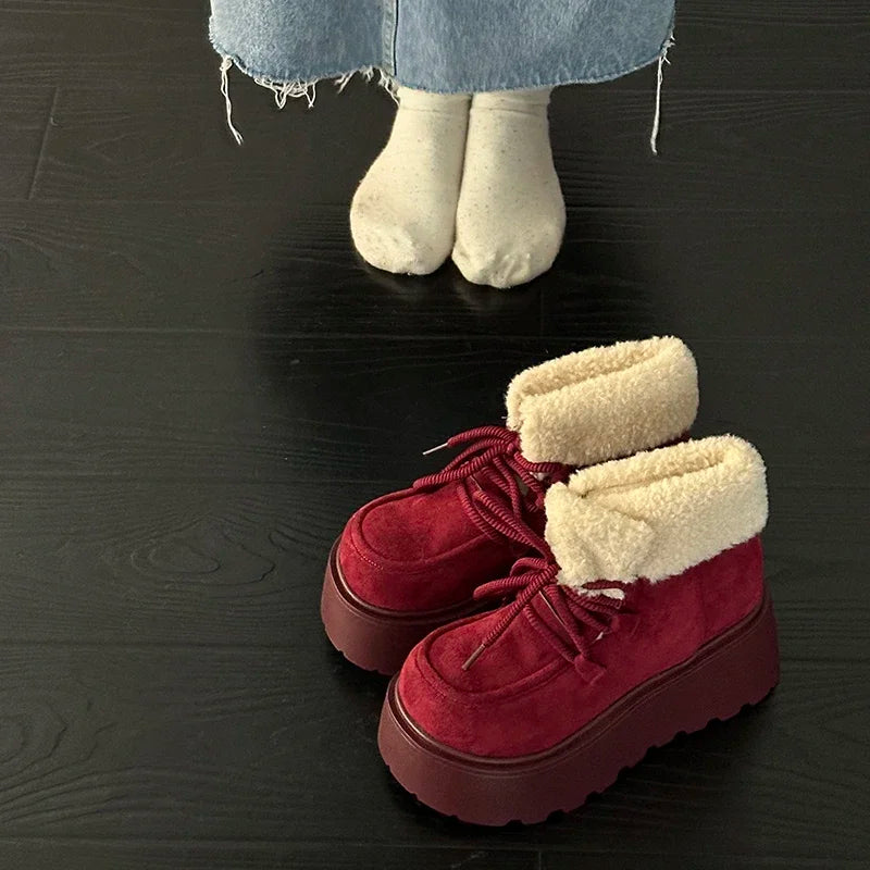 Soufree  -  Winter Keep Warm Women Snow Boots Fashion Platform Flats Short Booties Designer Cotton Shoes Botas Mujer