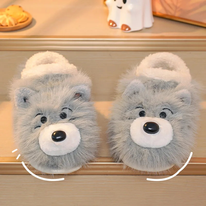 Soufree  -  Cute Cartoon Dog Fluffy Shoes For Women Men Winter Home Floor Slippers Anti-slip Light Weight Couples Indoor Warm Footwear