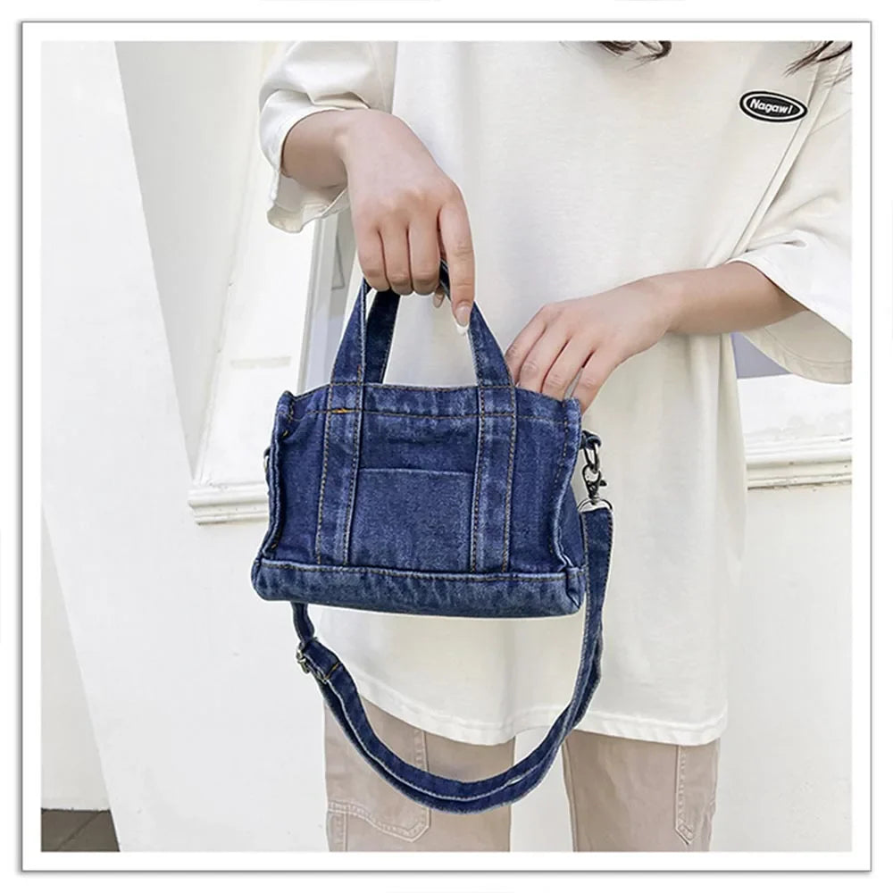 Soufree  -  Name Embroidered Korean Summer Canvas Bag Denim One Shoulder Crossbody Bag Casual Versatile Handheld Women's Cloth Bag