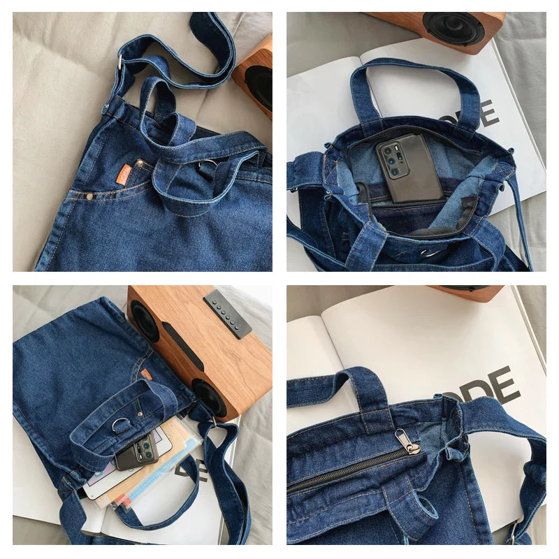 Soufree  -  Denim Women's Bag Jeans Shoulder Cross Bags Unisex Shopping Eco Bag Korean Canvas Messenger Bag Y2K Student Tote Handbags