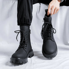 Soufree  -  Winter Men's Shoes High Top British Motorcycle Leather Boots Men Thick Sole Trend Chelsea Boots Mens Casual Shoes platform boots