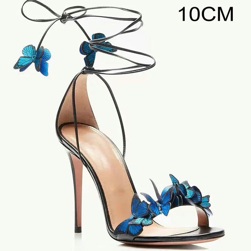 Soufree  - New Summer Strap With A Word Belt Butterfly Fairy Wind Design Sense Open Toe Super Slim High Heel Sandals Female Shoes