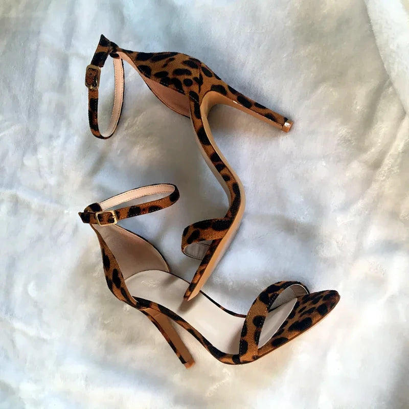 Soufree  -  Leopard print one-piece sandals for women's summer collection, versatile, slim heels, high heels, sexy Roman shoes