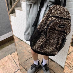 Soufree  -  Trendy Casual Leopard Print Women's Backpack Korean Large Capacity Versatile Leisure Schoolbag Y2k Unisex Travel Backpack