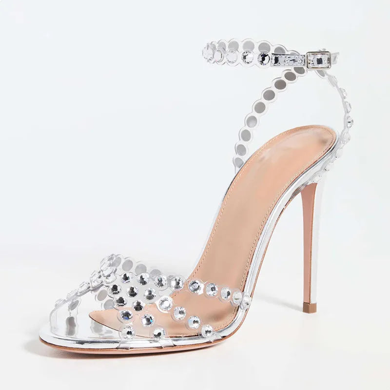 Soufree  -  Luxury Rhinestones Sequined Women Sandals Sexy Narrow band Thin High heels Gladiator Sandals Fashion Summer Party Wedding Shoes