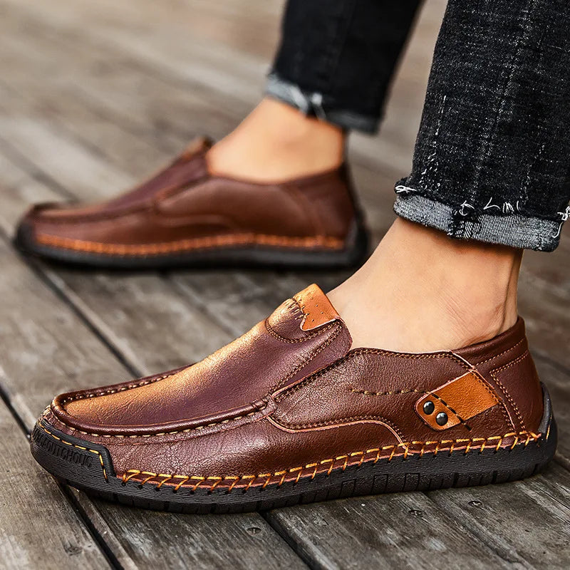 Soufree  -  Genuine Leather Men Handmade Casual Shoes Luxury Brand Mens Loafers Breathable Slip on Italian Driving Shoes Chaussure Homme