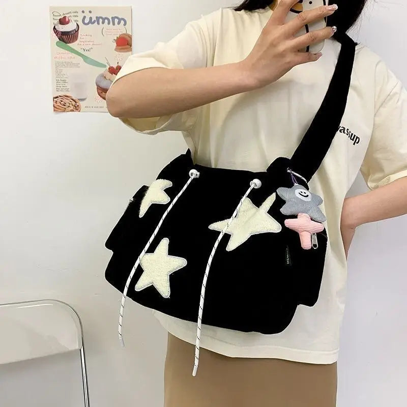 Soufree  -  Niche Design Handbag Star Female Student Large Capacity Commuting Tote Corduroy Shoulder Crossbody Bag New