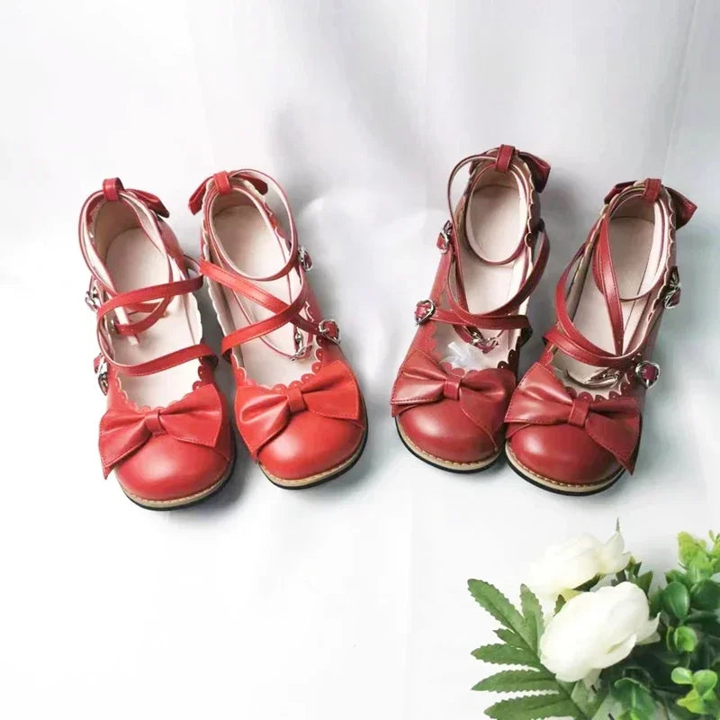 Soufree  -  Lolita Shoes Women Flats Low Round With Cross Straps Bow Cute Girls Princess Tea Party Shoes Students Lovely Shoes Size 34-41