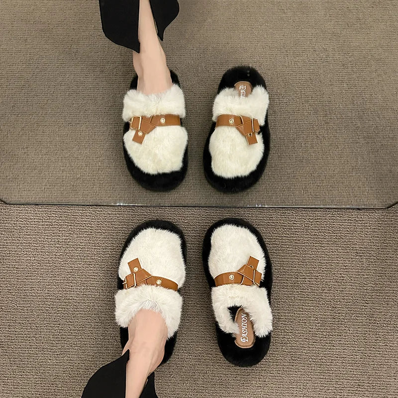 Soufree  -  Slippers Casual Flock  Platform Shoes New Fur Flip Flops Cover Toe Slipers Women Slides Luxury Plush Flat Rubber Slippers