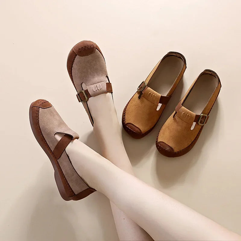 Soufree  -  unique shoes Women Shoes Autumn New Flat Sole Casual Shoes Retro Comfort Belt Buckle Trendy Maillard Anti Slip Boken Shoes Zapatos Mujer