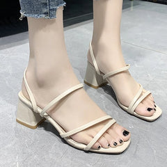 Soufree  -  summer shoes New Women Sandals Ladies Square Heels Elegant Summer Slippers Fashion Woman Sandals Fashion Low-heel Sandals for Women