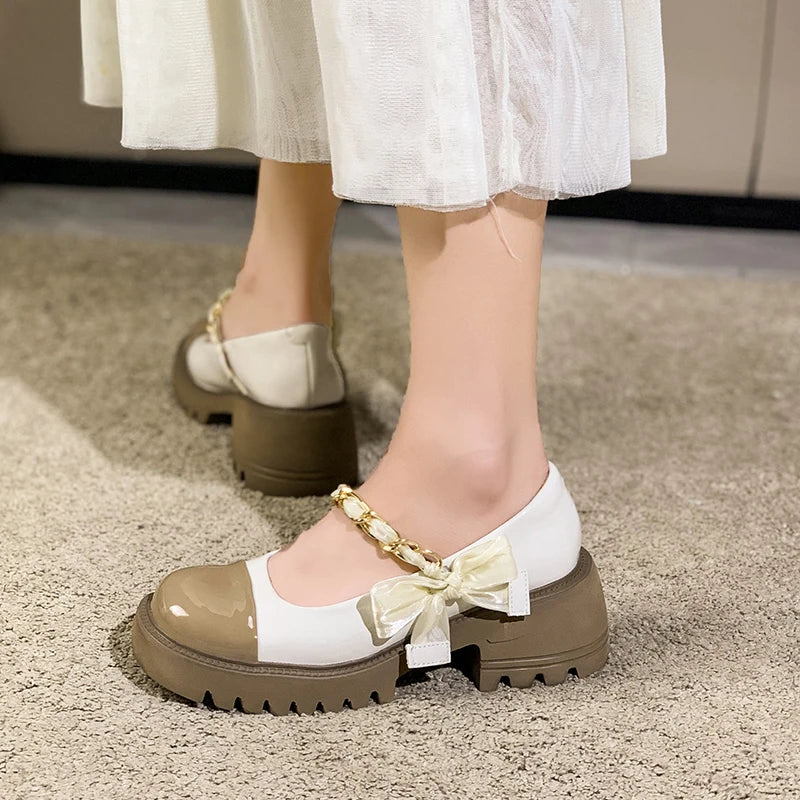 Soufree  - Lolita Shoes Woman Student College Girl Student Sweet Metal Chain Women's Mary Janes Shoes JK Uniform Platform Shoes for Women