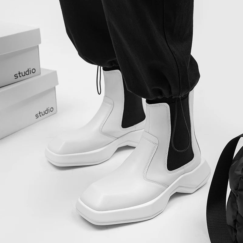 Soufree  -  Men's Japan Karajuku Korean Style Fashion Streetwear Thick Platform Casual Patent Leather Shoes Male White Dress Leather Shoes