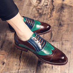 Soufree  -  Luxury Brand Red Loafers Men Lace-up Shoes Fashion Casual Thick Bottom Brogue Business Oxford Shoes Contrast Color Wedding Shoes