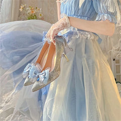 Soufree  -  Retro Court Style Lolita Cosplay Victoria Flower Wedding Tea Party Girl Gorgeous Lace Bow Gemstone 6-8cm High Heeled Shoes