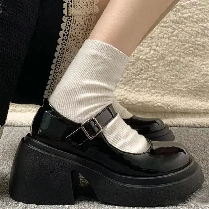 Soufree  -  Platform Mary Jane Shoes New Women's Shoes Women Thick Heels Trendy Street Lolita Shoes Round Toe Ankle Strap  Pumps