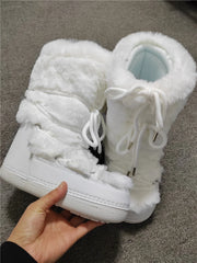 Soufree  -  Winter Snow Boots Women White Fur Boots Woman Luxury Thick Fluffy Furry Faux Rabbit Fur Lace-up Waterproof Warm Ski Boots