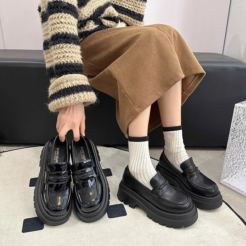 Soufree  -  Shoes Woman Casual Female Sneakers Loafers With Fur Autumn British Style Black Flats Clogs Platform Shallow Mouth Oxfords L