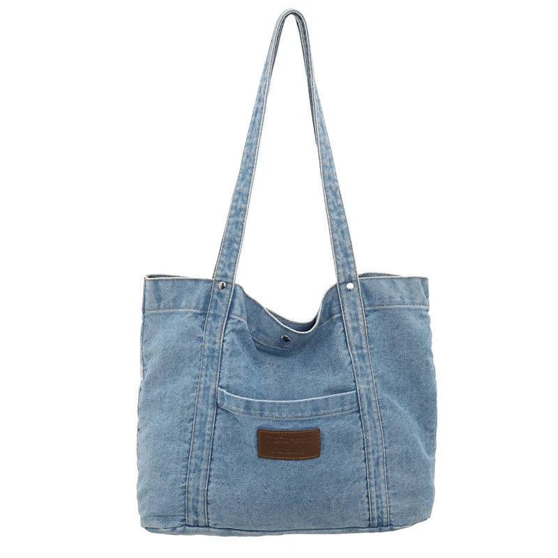 Soufree  -  Large Denim Women's Bag New Jeans Tote Bag Y2K Canvas Shoulder Bag Student Eco Bag Korean Shopper Female Purses and Handbag