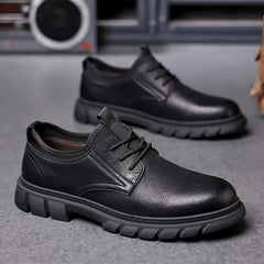 Soufree  -  Dress Shoes Men Autumn Trend New Business Casual Leather Shoes Men's Thick Soled Work Shoe Lace-up Sapato Social Masculino