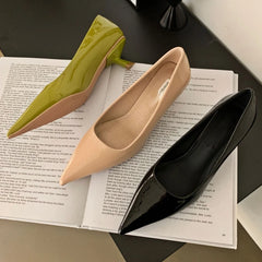 Soufree  -  Patent Leather Low Heel Office Women Shoes Pumps Pointed Low Elegant High Heels Simple Comfy Nude Spring Footwear for Women 