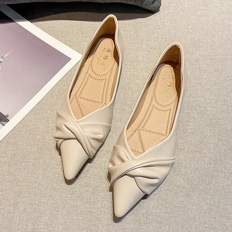 Soufree  - flat shoes trending shoes Pointed Shoes Women's Summer Soft Sole New Women's Shoes Shallow Mouth Scoop Shoes Flat Heel Solid Color Leather Flats