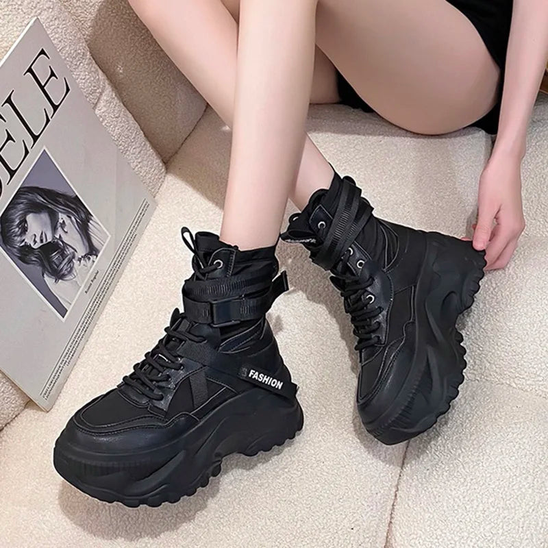 Soufree  -  Women's Boots Platform Luxury Designer Shoes for Women Cross Lace Up Chunky Shoes Breathable Comfort  Ankle Boots Botas De Mujer