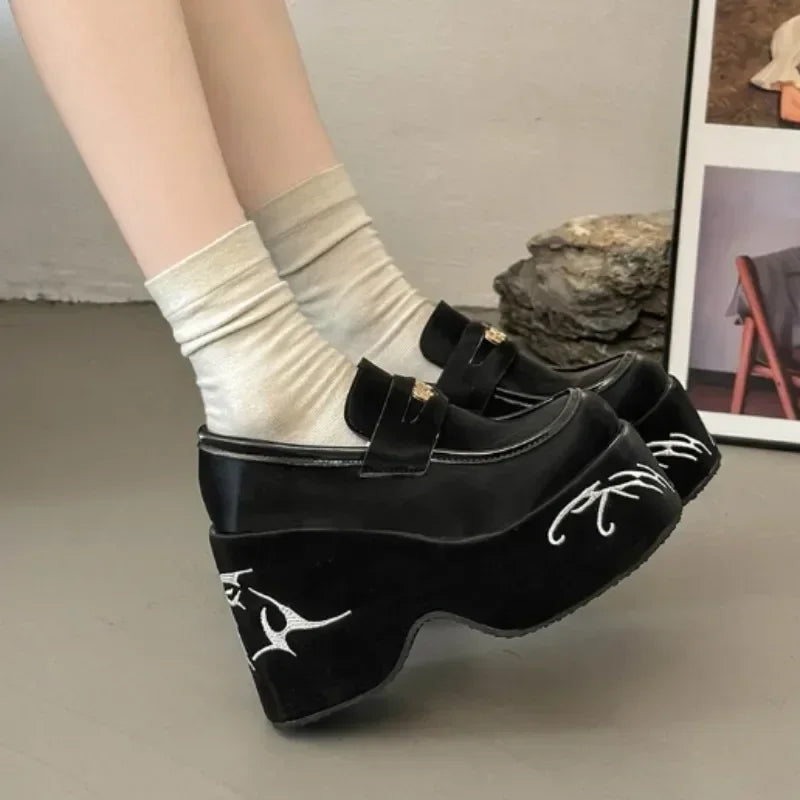 Soufree  -  Wedges Shoes for Women Spring Autumn New Women's Mary Jane Shoes Super High Heel 8CM or Above Pumps Japanese Lolita Shoes