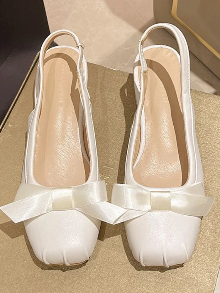 Soufree  -  Sweet Solid Square Heels Sandals Women Summer New Elegant Bow French Ballet Shoes Female Fairy Gentle Style Mary Jane Shoes