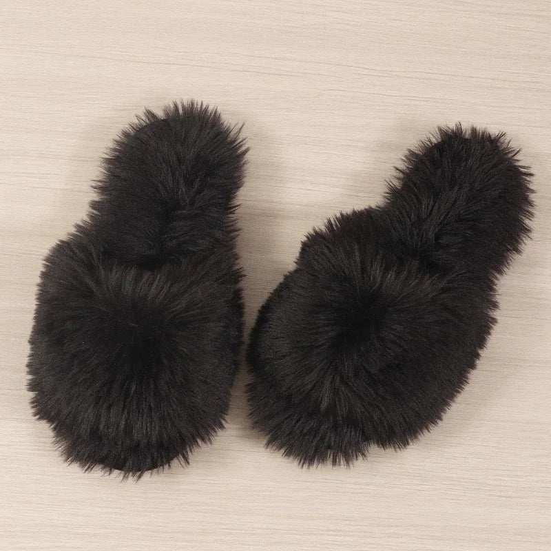 Soufree  -  Women's Indoor Slippers Autumn and Winter New Faux Fur Home Lazy Shoes Soft Sole Girls Fashion Warm Fluffy Slides