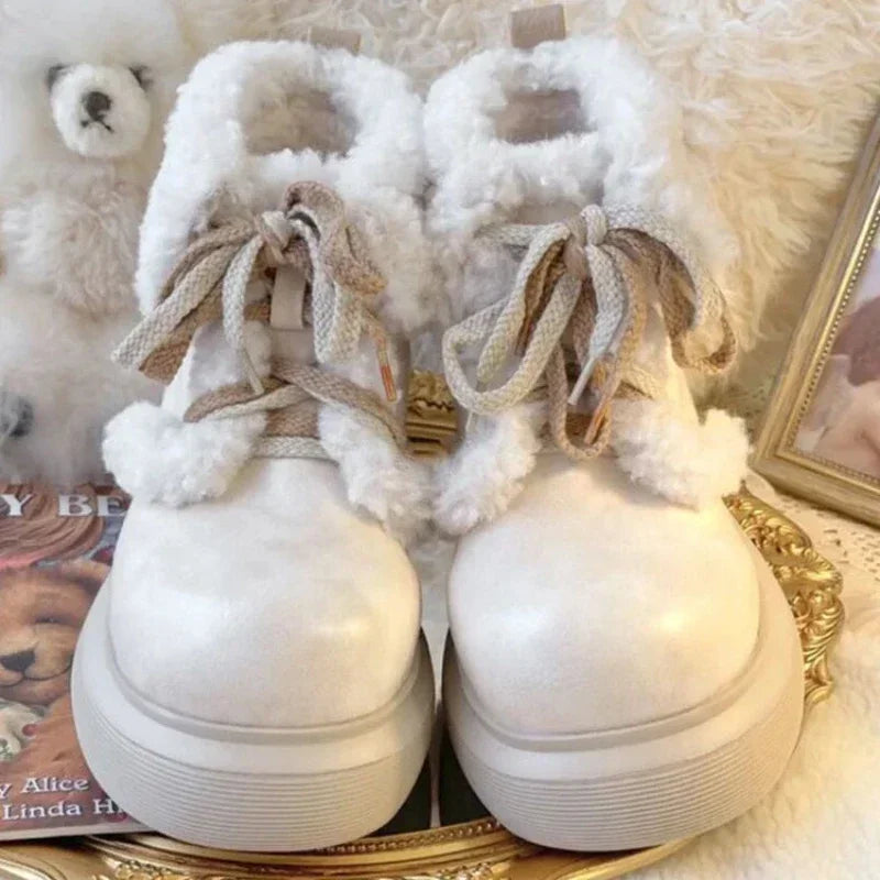 Soufree  -  Furry Women Booties New Winter Plush Warm Lolita Woman Sweet Cute Girl Platform Shoes Waterproof Non-slip Ankle Snow Boots