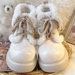 Soufree  -  Furry Women Booties New Winter Plush Warm Lolita Woman Sweet Cute Girl Platform Shoes Waterproof Non-slip Ankle Snow Boots